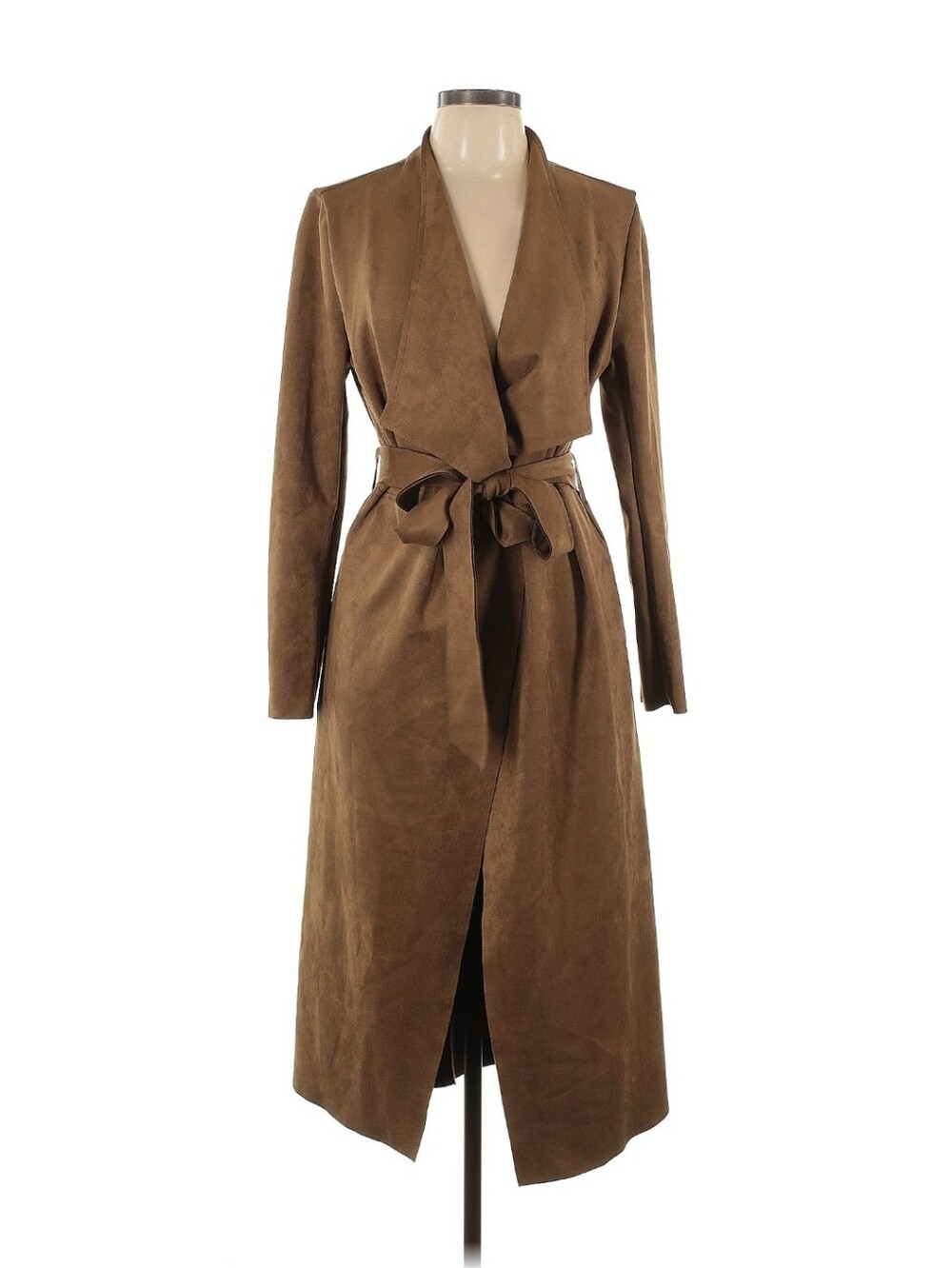 JustFab Brown Tie-Waist Long Trench Coat